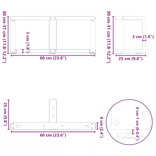  2 db fekete, T-alakú acél dohányzóasztal láb 60x25x(30-31) cm