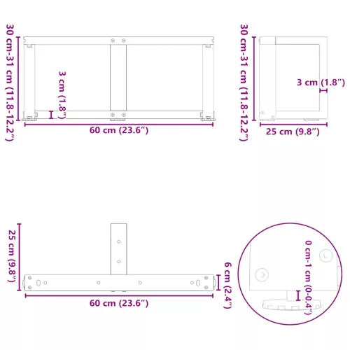  2 db antracitszürke, T-alakú acél dohányzóasztal láb 60x25x(30-31) cm