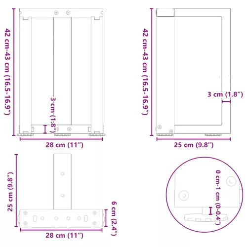  2 db fehér, T-alakú dohányzóasztal láb 28x25x(42-43) cm acél