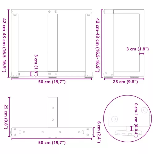  2 db fehér, T-alakú dohányzóasztal láb 50x25x(42-43) cm acél dohányzóasztal láb