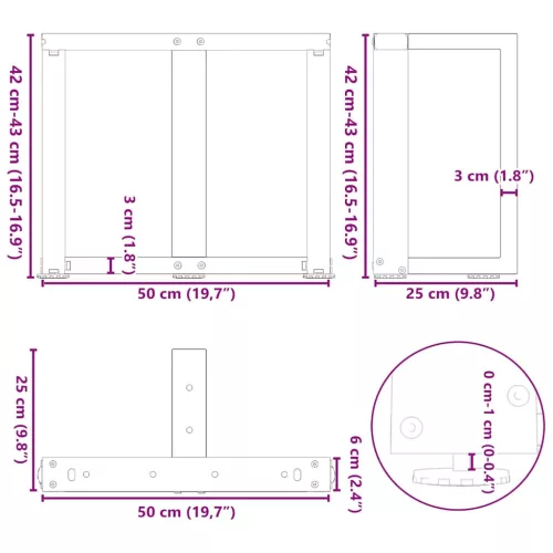  2 db fekete, T-alakú acél dohányzóasztal láb 50x25x(42-43) cm