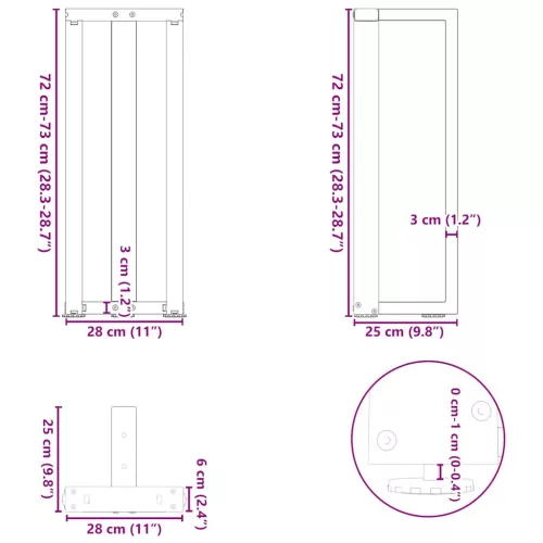  2 db fekete, T-alakú acél konzolasztal láb 25x28x(72-73) cm