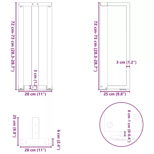  2 db fehér, T-alakú acél konzolasztal láb 25x28x(72-73) cm