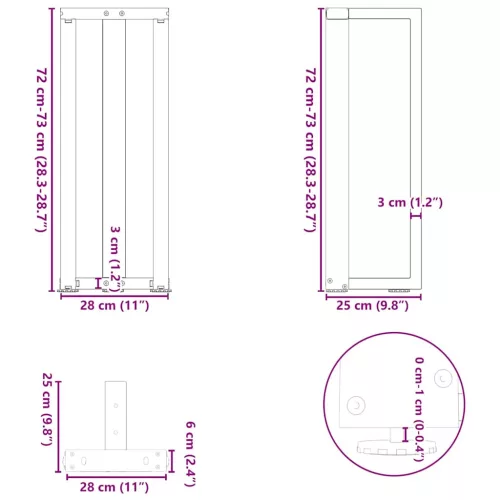  2 db antracitszürke T-alakú acél konzolasztal láb 25x28x(72-73) cm