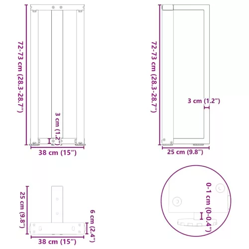  2 db fekete, T-alakú acél konzolasztal láb 38x25x(72-73) cm