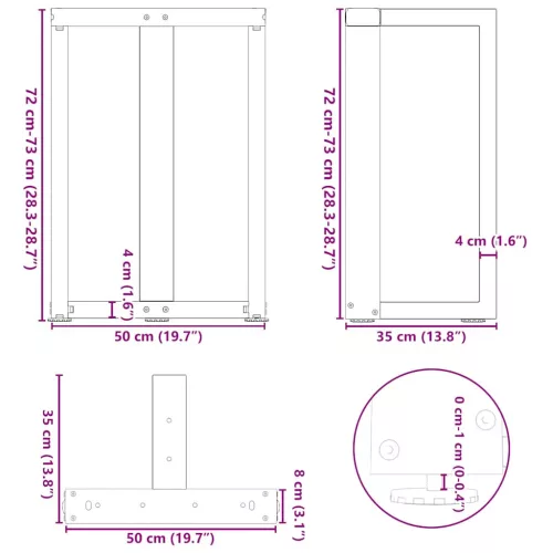  2 db fehér, T-alakú étkezőasztal láb 50x35x(72-73) cm acél étkezőasztal láb