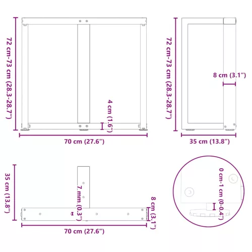 2 db antracitszürke, T-alakú acél étkezőasztal láb 70x35x(72-73) cm