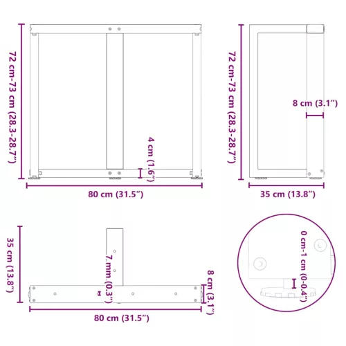  2 db fekete, T-alakú étkezőasztal láb 80x35x(72-73) cm acél étkezőasztal