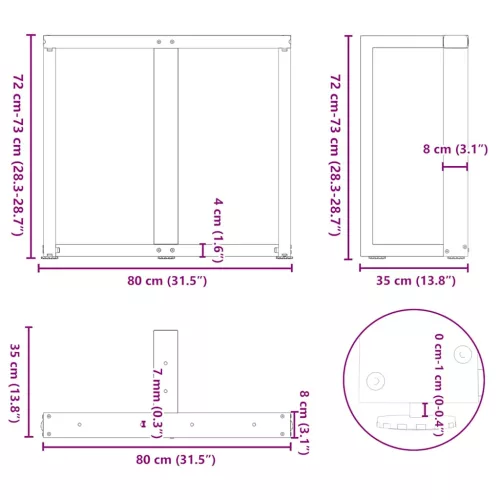  2 db fehér, T-alakú étkezőasztal láb 80x35x(72-73) cm acél étkezőasztal
