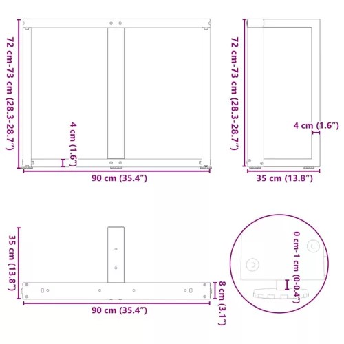  2 db fekete, T-alakú étkezőasztal láb 90x35x(72-73) cm acél étkezőasztal
