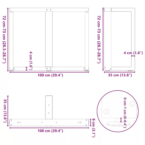  2 db fehér, T-alakú étkezőasztal láb 100 x 35 x (72-73) cm acél