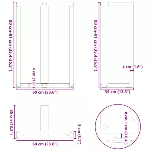  2 db fekete, T-alakú acél bárasztalláb 60x35x(90-91) cm