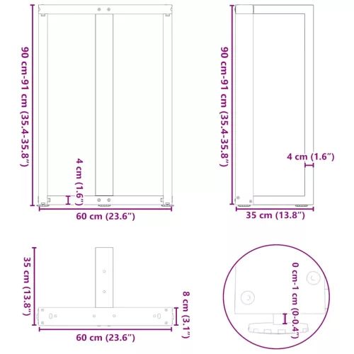  2 db antracitszürke T-alakú acél bárasztalláb 60x35x(90-91) cm