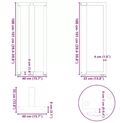  2 db fekete, T-alakú acél bárasztalláb 40x35x(100-101) cm