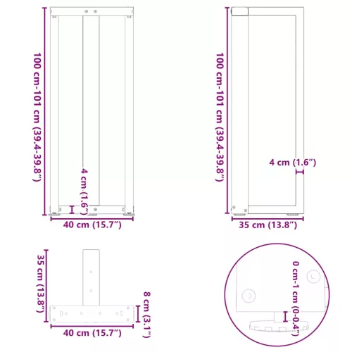  2 db T-alakú bárasztalláb, fehér, 40x35x(100-101) cm, acél