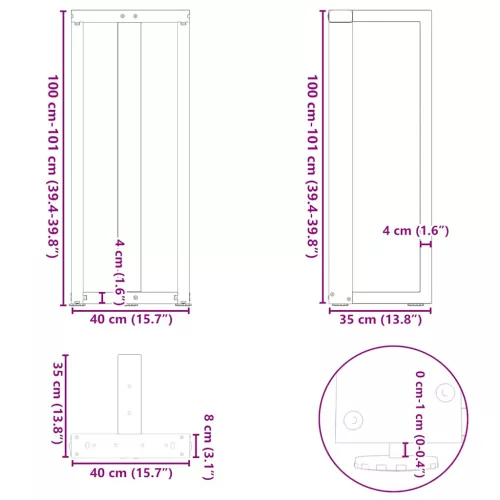  2 db antracitszürke T-alakú acél bárasztalláb 40x35x(100-101) cm