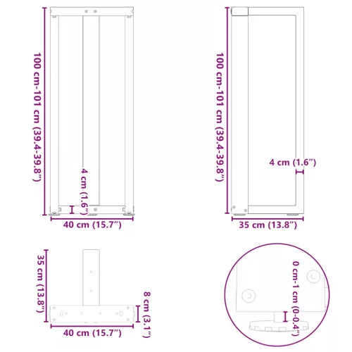  2 db fekete, T-alakú acél bárasztalláb 40x35x(100-101) cm