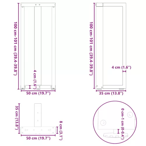  2 db fehér, T-alakú acél bárasztalláb 50x35x(100-101) cm
