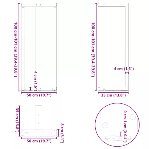  2 db antracitszürke T-alakú acél bárasztalláb 50x35x(100-101) cm