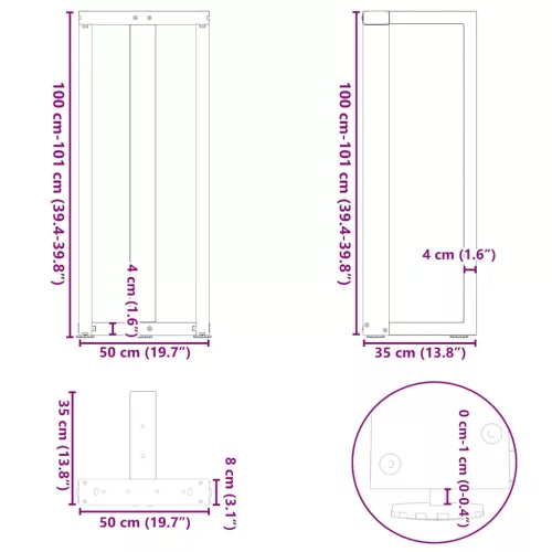  2 db fekete, T-alakú acél bárasztalláb 50x35x(100-101) cm