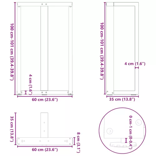 2 db fekete, T-alakú acél bárasztalláb 60x35x(100-101) cm
