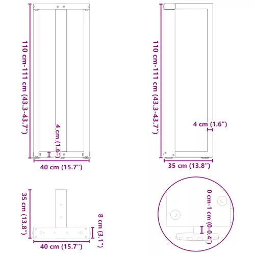  2 db fekete, T-alakú acél bárasztalláb 40x35x(110-111) cm