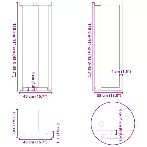  2 db antracitszürke T-alakú acél bárasztalláb 40x35x(110-111) cm