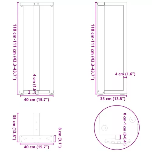  2 db fekete, T-alakú acél bárasztalláb 40x35x(110-111) cm