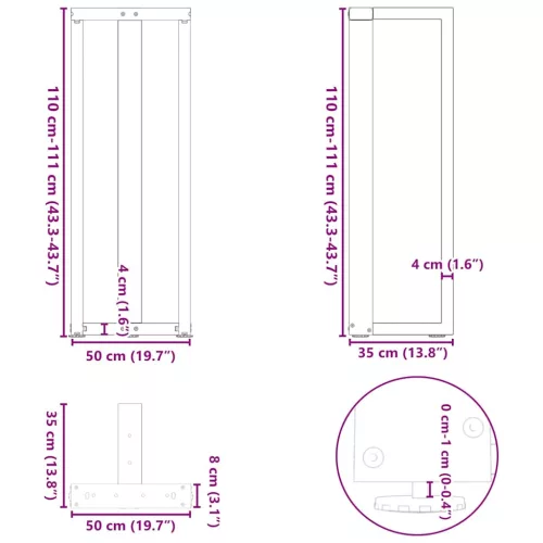  2 db fehér, T-alakú acél bárasztalláb 50x35x(110-111) cm