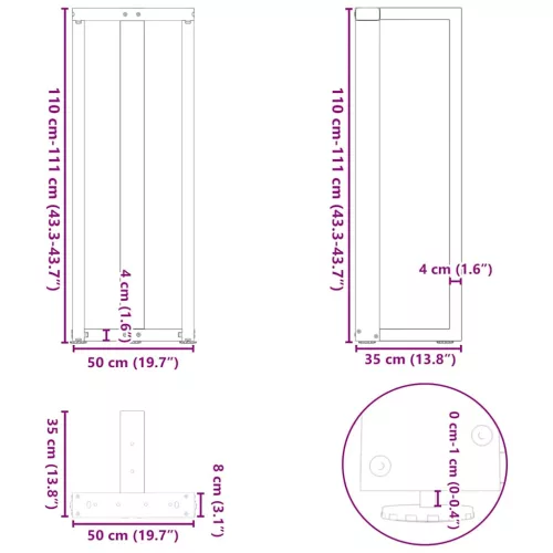  2 db antracitszürke T-alakú acél bárasztalláb 50x35x(110-111) cm