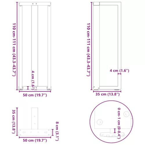  2 db fekete, T-alakú acél bárasztalláb 50x35x(110-111) cm