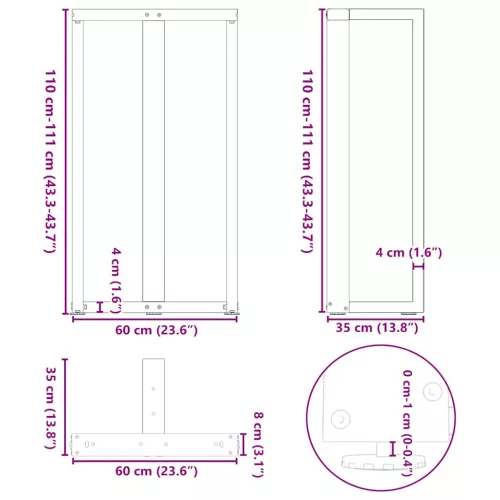  2 db fekete, T-alakú acél bárasztalláb 60x35x(110-111) cm