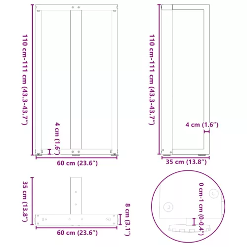  2 db antracitszürke T-alakú acél bárasztalláb 60x35x(110-111) cm