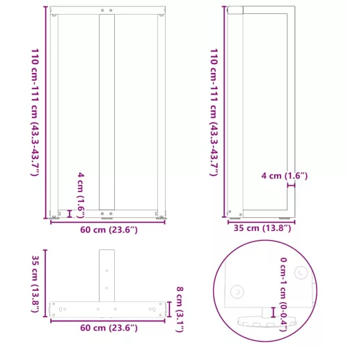  2 db fekete, T-alakú acél bárasztalláb 60x35x(110-111) cm