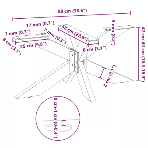  fekete, pók alakú dohányzóasztal láb 98x58x(42-43) cm acél