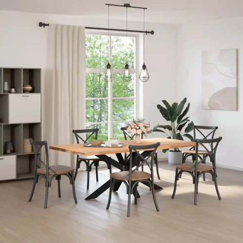  étkezőasztal pók alakú fekete acél láb 150x78x(72-73) cm