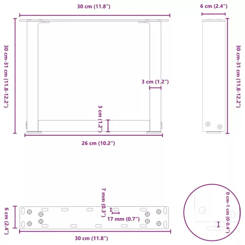  2 db U alakú fehér dohányzóasztal láb 30x(30-31) cm acél