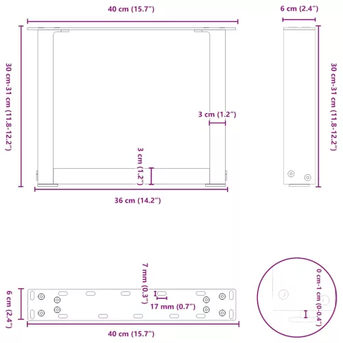  2 db U alakú dohányzóasztal láb fehér 40 x (30-31) cm acél