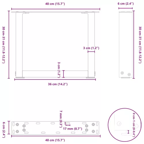  2 db antracitszürke U-alakú acél dohányzóasztal láb 40x(30-31) cm