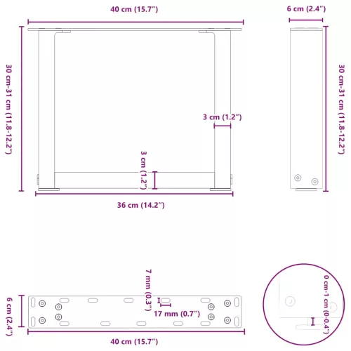  2 db U alakú natúr acél dohányzóasztal láb 40x(30-31) cm
