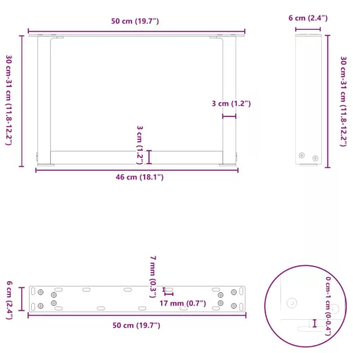  2 db fekete, U alakú acél dohányzóasztal láb 50 x (30-31) cm