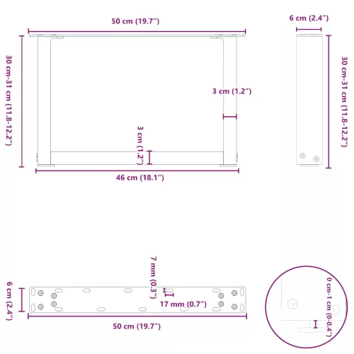  2 db U alakú fehér dohányzóasztal láb 50 x (30-31) cm acél