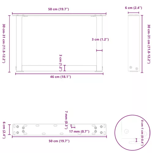  2 db U alakú natúr acél dohányzóasztal láb 50x(30-31) cm