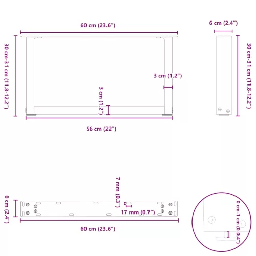  2 db antracitszürke, U alakú acél dohányzóasztal láb 60 x (30-31) cm