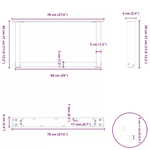  2 db U alakú fehér dohányzóasztal láb 70 x (30-31) cm acél