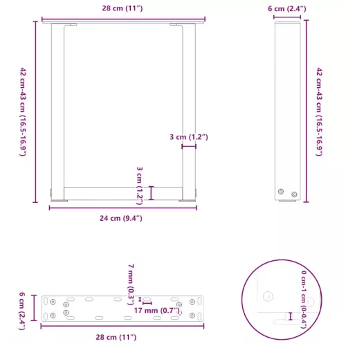  2 db U alakú dohányzóasztal láb fehér 28 x (42-43) cm acél dohányzóasztal láb