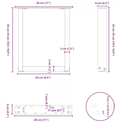  2 db U alakú natúr acél dohányzóasztal láb 28 x (42-43) cm