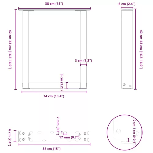  2 db U alakú natúr acél dohányzóasztal láb 38x(42-43) cm