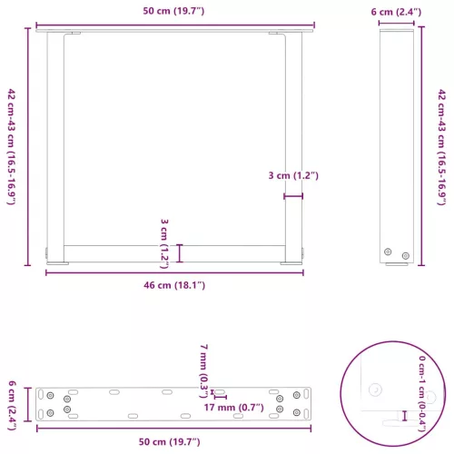  2 db antracitszürke, U alakú acél dohányzóasztal láb 50 x (42-43) cm