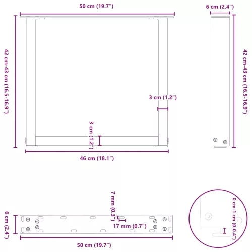  2 db U alakú natúr acél dohányzóasztal láb 50x(42-43) cm